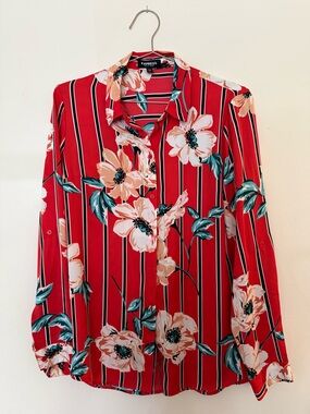 Women Express Red Floral & Stripe Button-Down Shirt